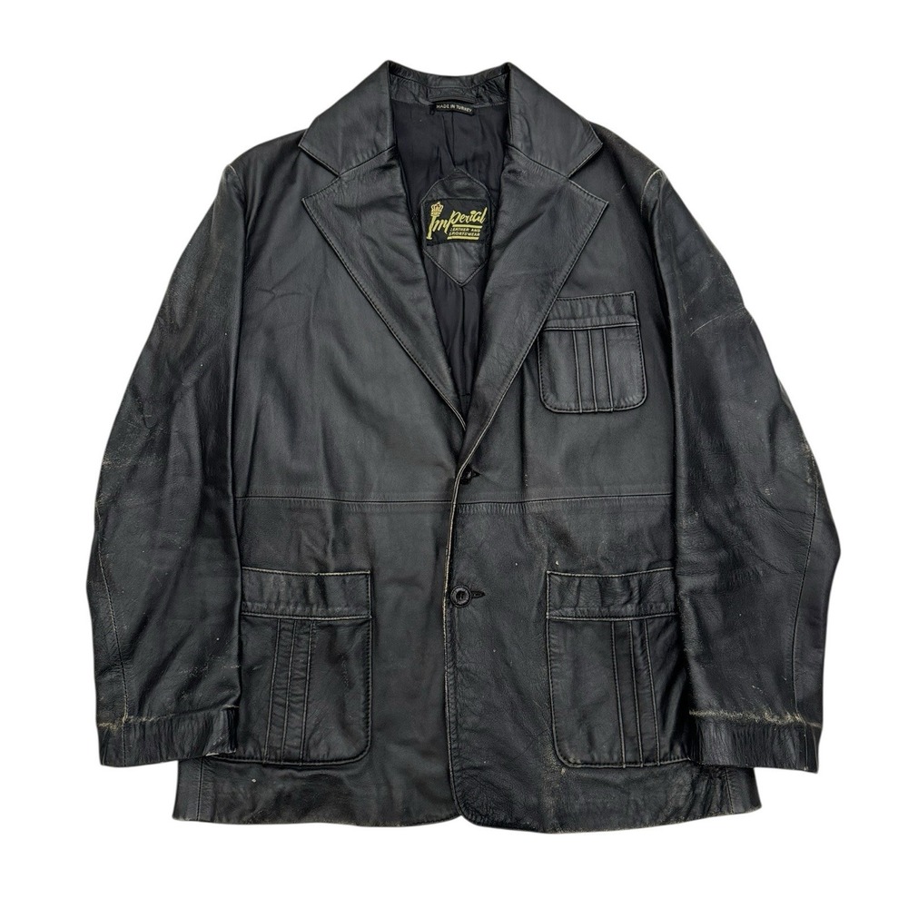Vintage 80s 90s Imperial Leather Jacket Size 42 Black - Men's Fitted Large